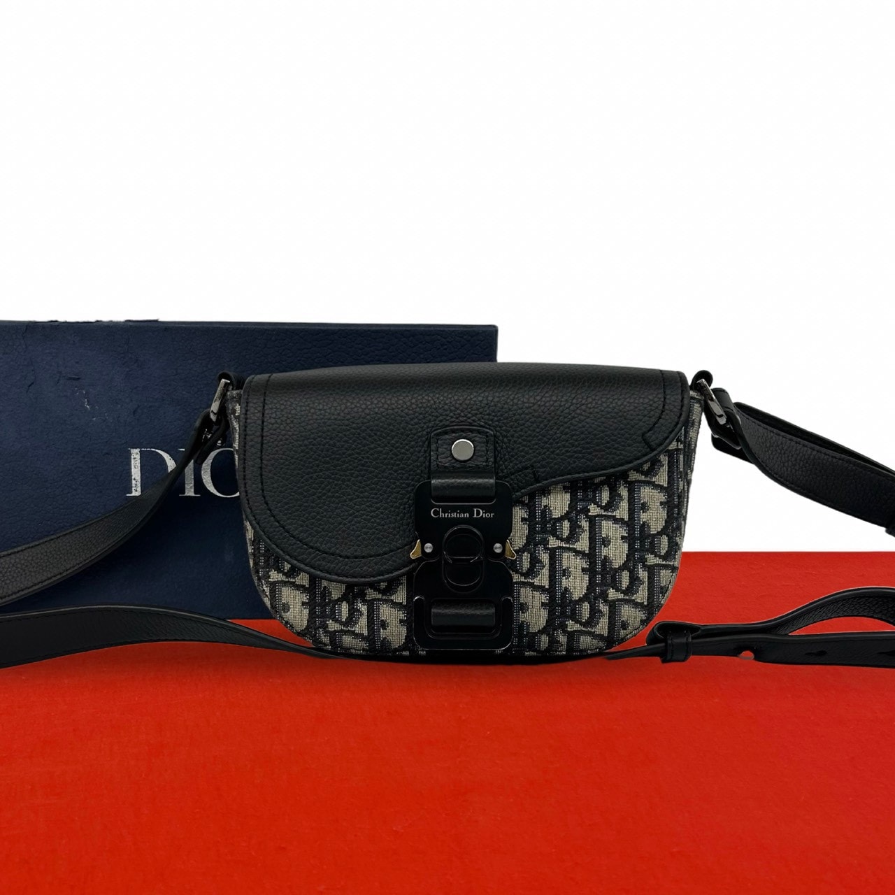 Christian Dior ディオール サドルポーチ オブリーク レザー キャンバス ショルダーバッグ ブラック
81618