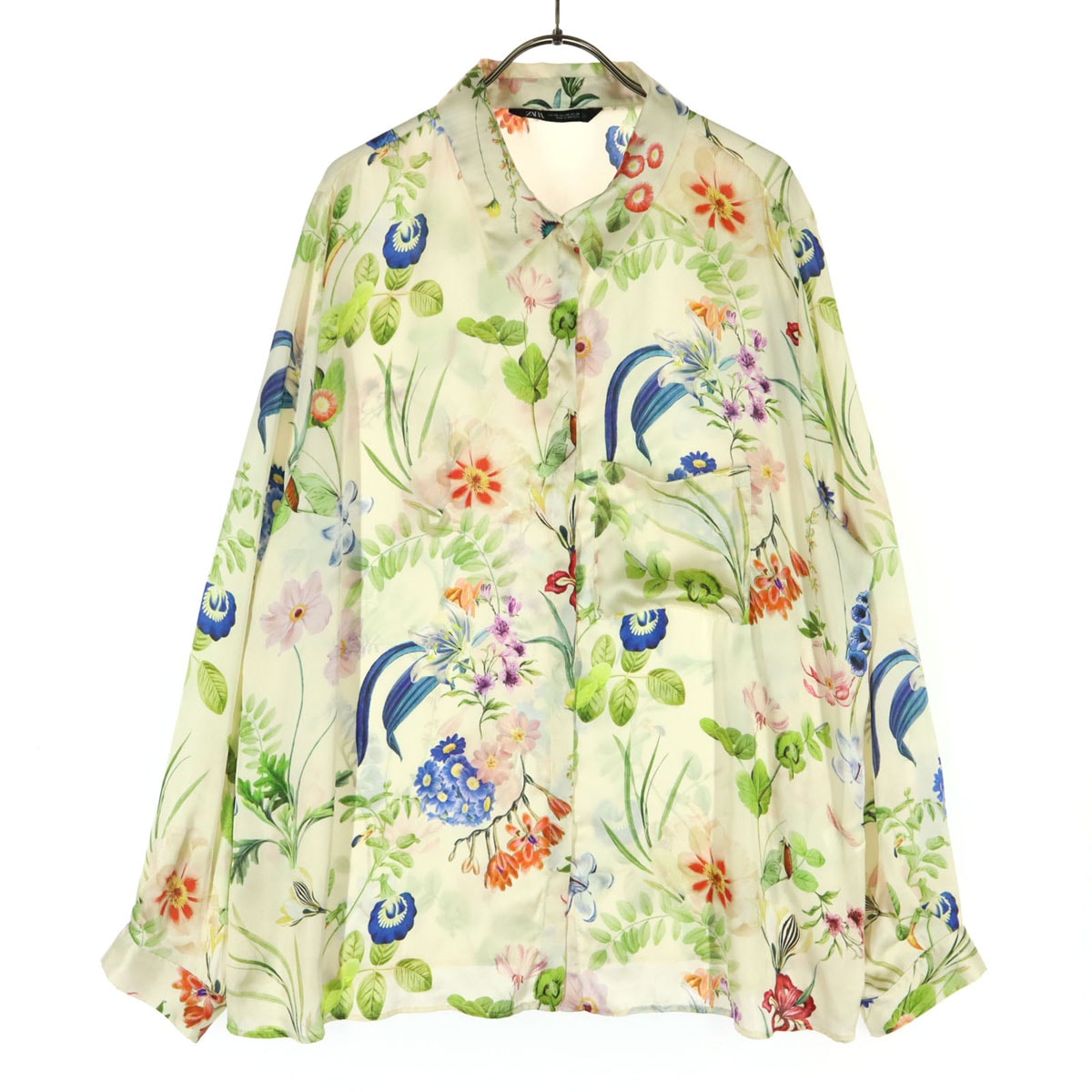 美品 ZARA ザラ 総柄 花柄 長袖 ブラウス XXL アイボリー シャツ