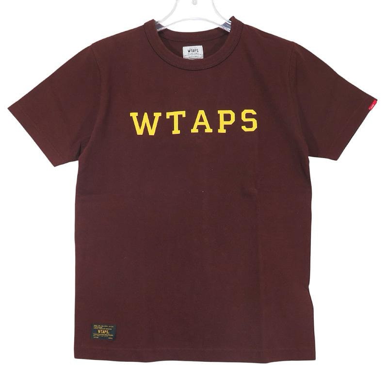 美品 WTAPS ダブルタップス 14AW DESIGN S/S 01/TEE.COTTON 142ATDT-CSM03 デザイン ショートスリーブ コットン クルーネック Tシャツ バーガンディー 半袖 サイズS