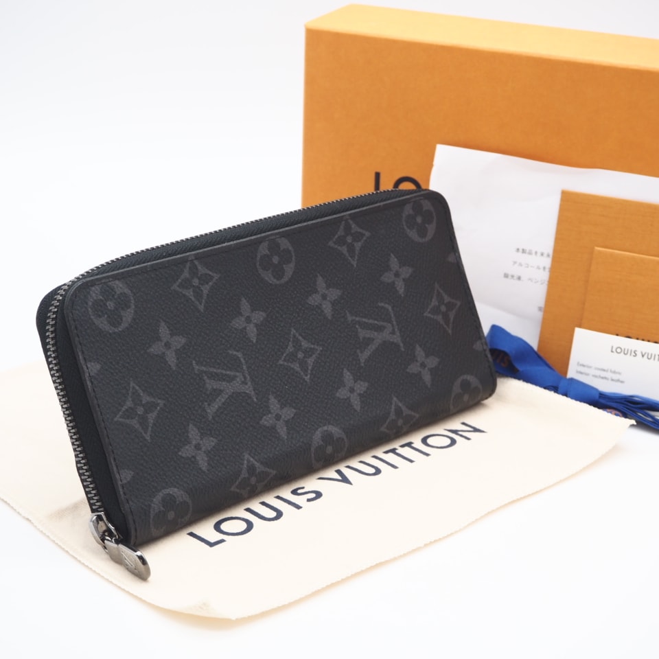 美品 LOUIS VUITTON ルイ・ヴィトン モノグラム エクリプス ジッピーウォレットヴェルティカル M62295 長財布 ブラック グレー コーティングキャンバス レザー メンズ