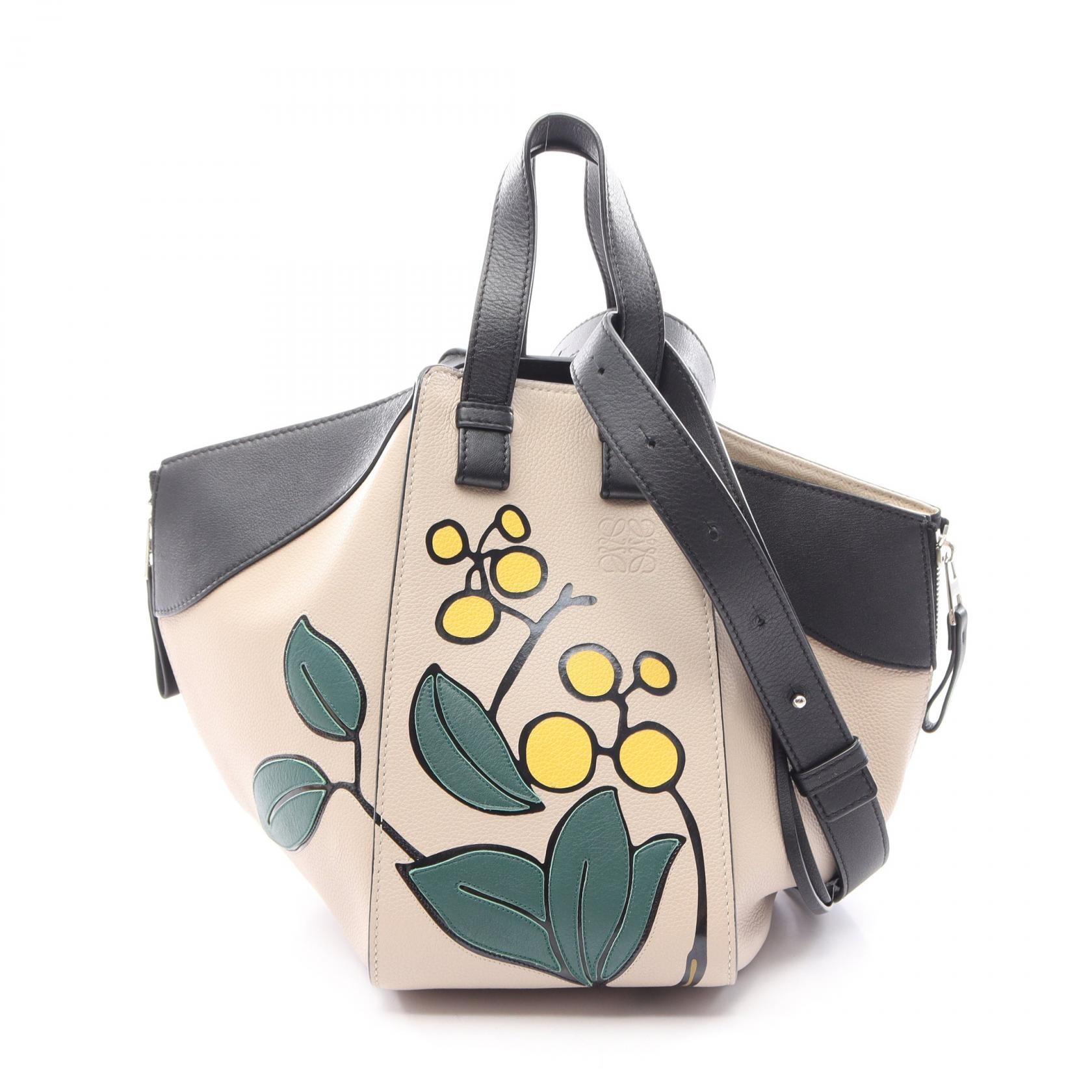 ロエベ LOEWE ハンモックバッグ スモール ハーバリウム 2WAY ハンドバッグ バッグ レザー レディース ベージュ系 / ブラック系 A538S35X34 【中古】