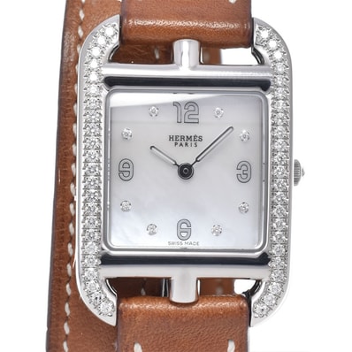 エルメス HERMES CC1.232 CoDウォッチ ドゥブルトゥール ホワイトシェル クォーツ レディース 美品 腕時計 L#148336