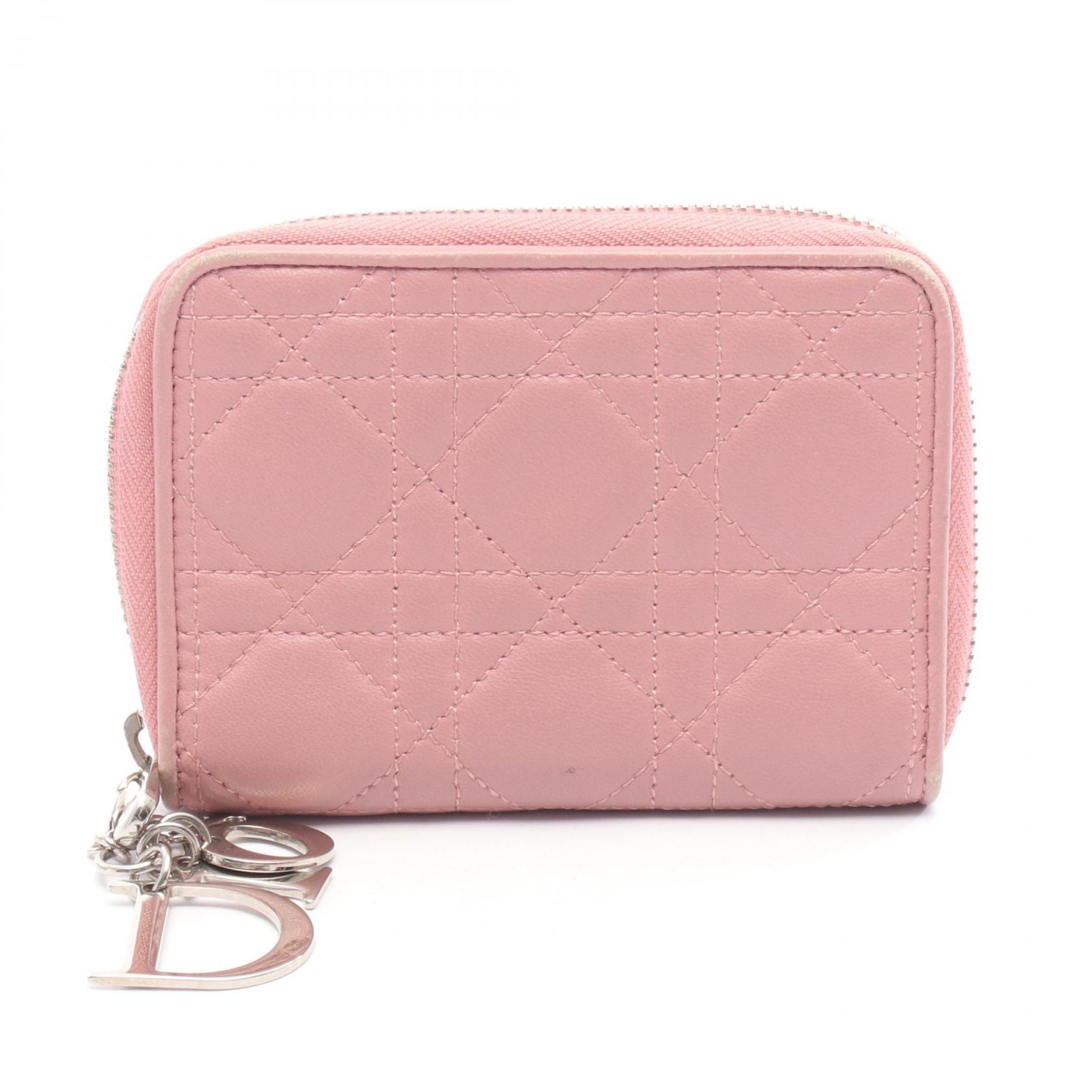 ディオール Dior レディディオール カナージュ スモール ラウンド財布 財布 レザー レディース ピンク系 【中古】
