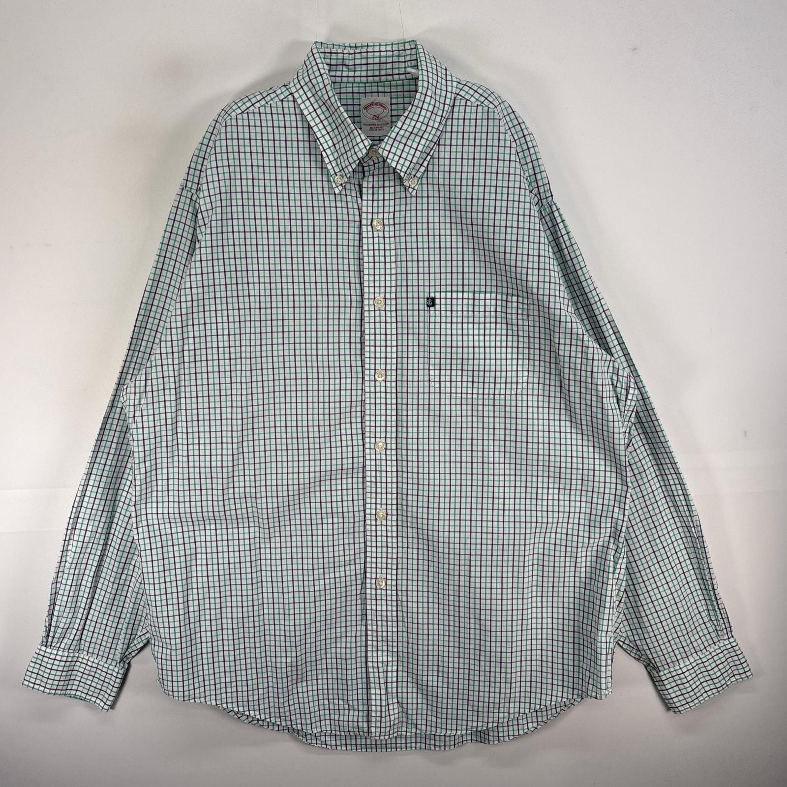 古着 ブルックスブラザーズ Brooks Brothers 長袖シャツ ボタンダウン チェック ワンポイント ロゴ L グリーン系 マルチカラー メンズ