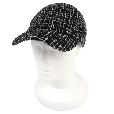 美品 シャネル ココマーク ツイード ベースボールキャップ 23B ブラック