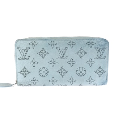 美品 LOUIS VUITTON ルイヴィトン モノグラム マヒナ ジッピー ウォレット ライトブルー シルバー金具 レザー 長財布 ロングウォレット 603954 【中古】