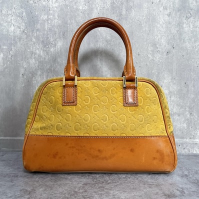 【CELINE】セリーヌ Cマカダム ハンドバッグ スエード レザー イエロー キャメル ゴールド金具 トリオンフ 総柄 イタリア製 レディース