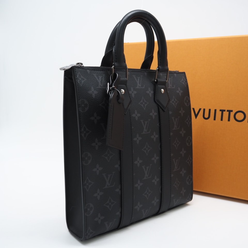 極美品 LOUIS VUITTON ルイ・ヴィトン モノグラム エクリプス サックプラ クロス M46456 ハンドバッグ ブラック グレー コーティングキャンバス レザー メンズ
