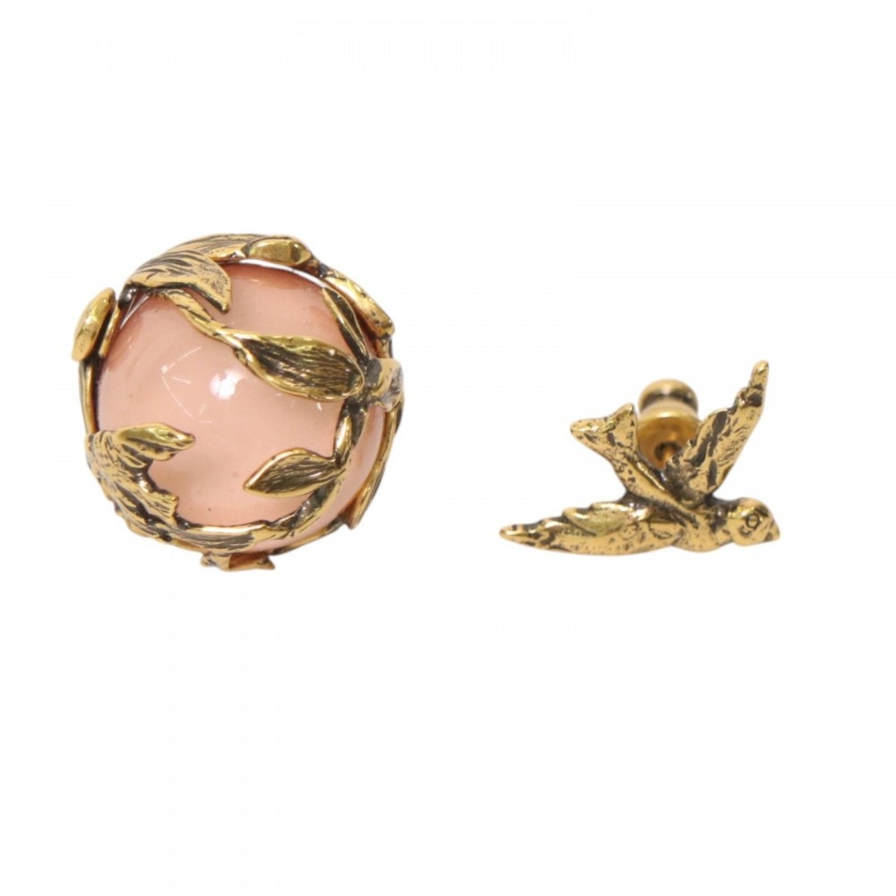 Dior ディオール ピアス アシンメトリー アクセサリー 小物 鳥 ピンク ゴールド レディース 約7.4g 美品【中古品】