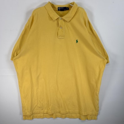 古着 90's/90年代 ポロバイラルフローレン Polo by Ralph Lauren 鹿の子 半袖 ポロシャツ ロゴ 刺繍 大きいサイズ 2ボタン 14041 イエロー 無地 メンズ