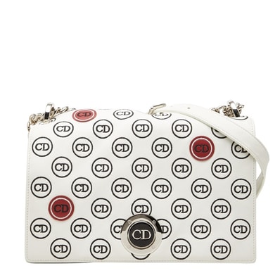 ディオール ディオールラマ CDロゴ 斜め掛け チェーン ショルダーバッグ ホワイト レザー レディース Dior 【中古】