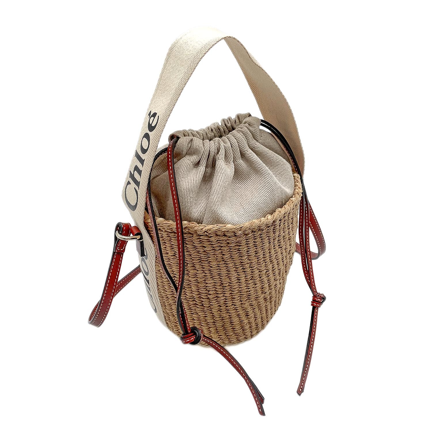 Chloe クロエ ウッディ バスケット Mifuko 2WAY ショルダーバッグ
 ナチュラルファイバー スモール ベージュ レディース
 【中古】