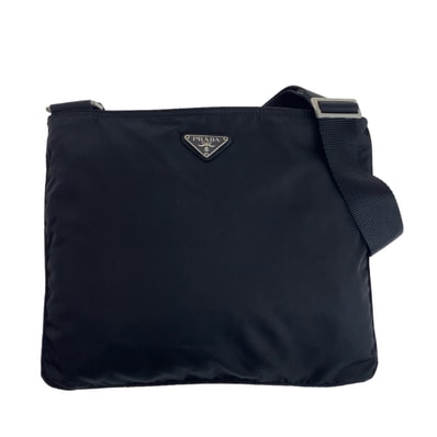 PRADA プラダ テスート 三角ロゴプレート ブラック 黒 シルバー金具 ナイロン ショルダーバッグ ポシェット 504745 【中古】