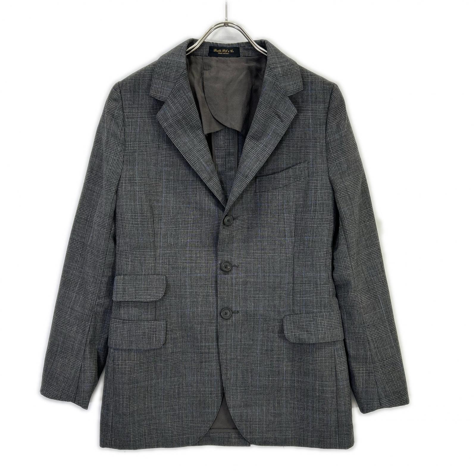 ダブルアールエル 782831185001 イタリア製 グレー ウール100 センターベント グレンチェック 3Bテーラードジャケット 36S
