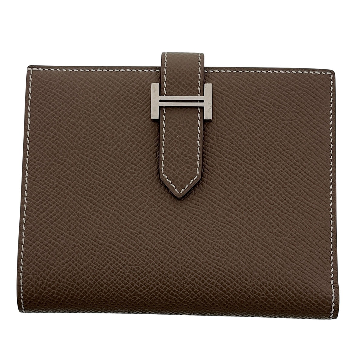 HERMES エルメス ベアン コンパクト 二つ折り財布 ヴォーエプソン エトゥープ シルバー金具 B(2023)刻印  レディース【中古】