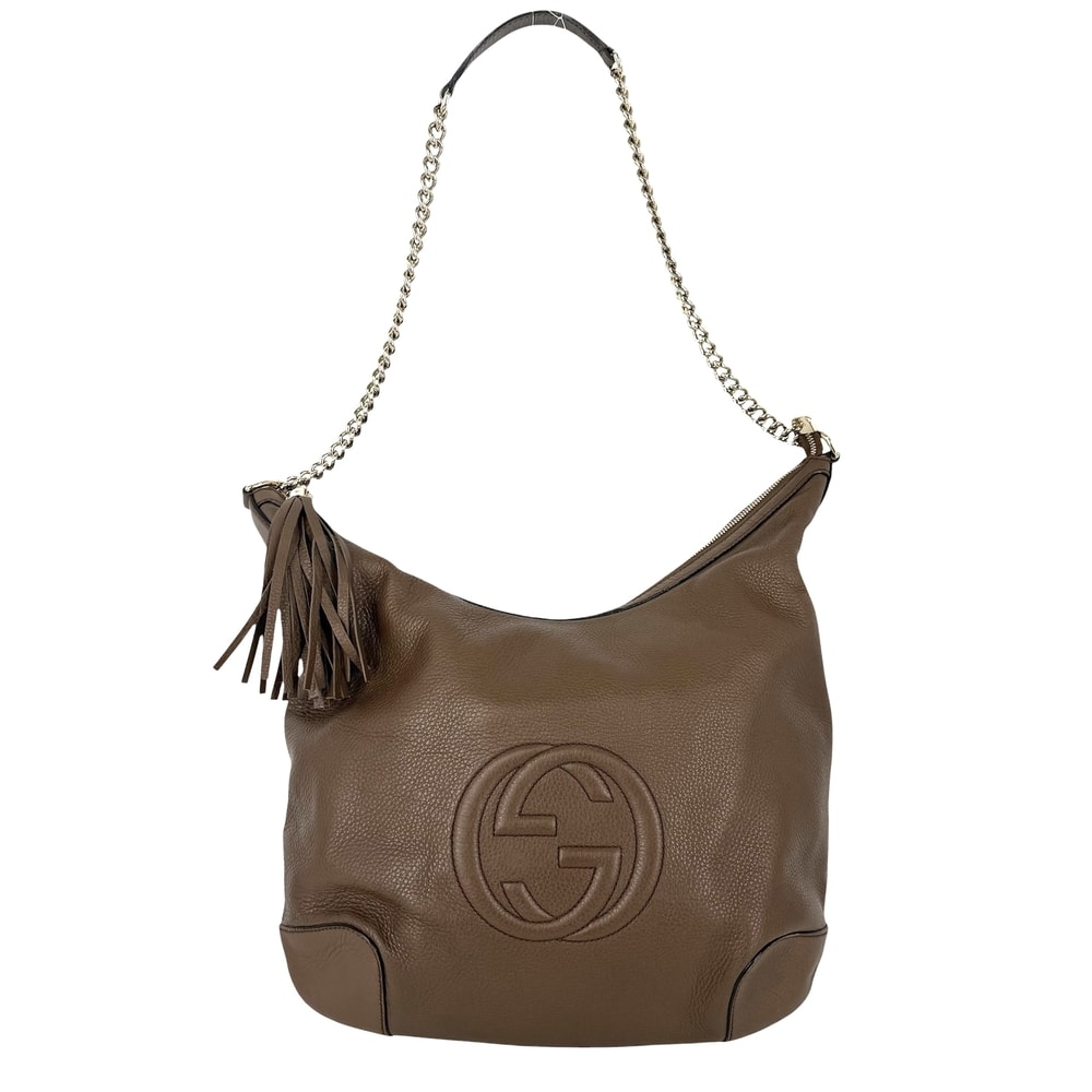 GUCCI グッチ トートバッグ ソーホー インターロッキングG ハンドバッグ 肩掛け チェーンショルダー 308981 レザー    ブラウン 茶 ゴールド金具 レディース【中古品】