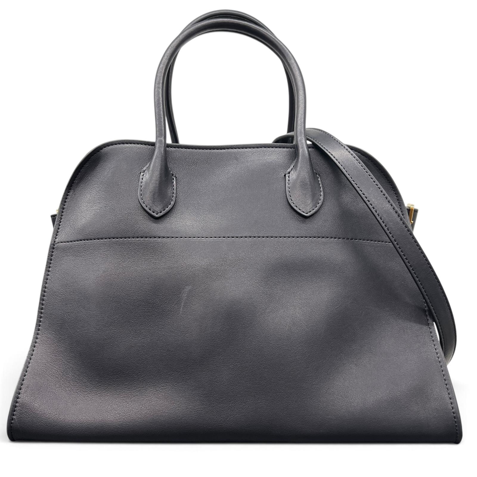 THE ROW 美品 ザロウ Margaux 12 マルゴー12 2way トートバッグ レザー ブラック ハンドバッグ ショルダーバッグ 肩掛け クロスボディ レディース ABランク 中古 鑑定済 ザロウバッグ