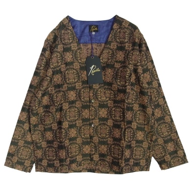 Needles ニードルス カーディガン NS205 V Neck Shirt R PE W Botanical Jq ボタニカルジャカード Vネック シャツ カーディガン ライトブラウン系 S【中古】