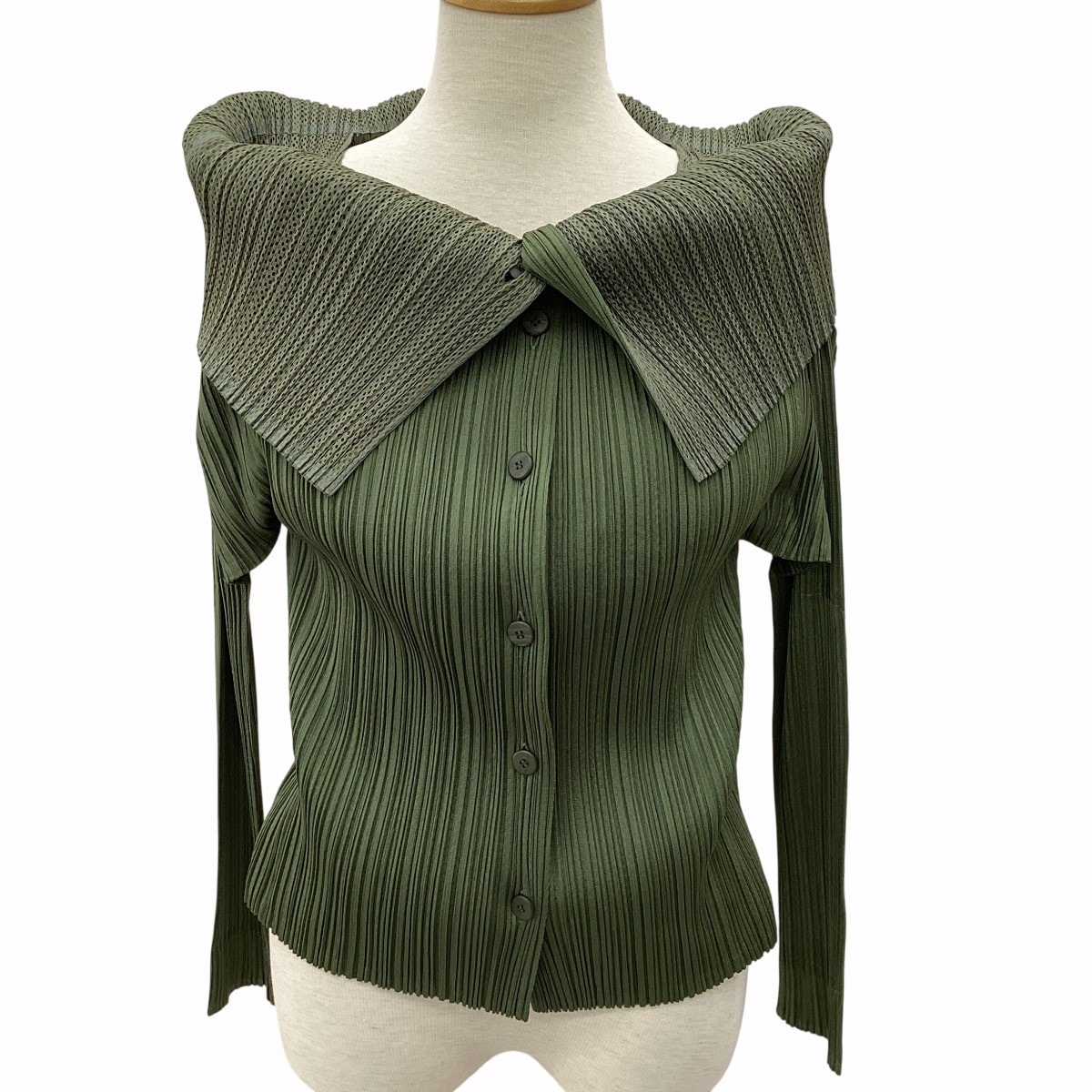 ISSEY MIYAKE イッセイミヤケ PLEATS PLEASE レイヤードカーディガン SIZE 3 PP64-JJ425 カーキ