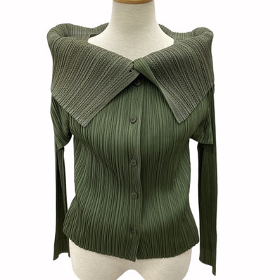 ISSEY MIYAKE イッセイミヤケ PLEATS PLEASE レイヤードカーディガン SIZE 3 PP64-JJ425 カーキ