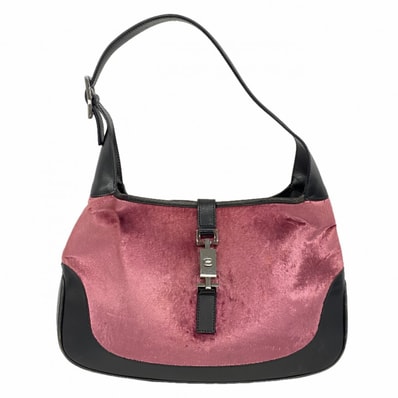 【6ee5993-k】グッチ ハンドバッグ ジャッキー 001 3306 ベロア ピンク ブラック シルバー金具【中古】レディース