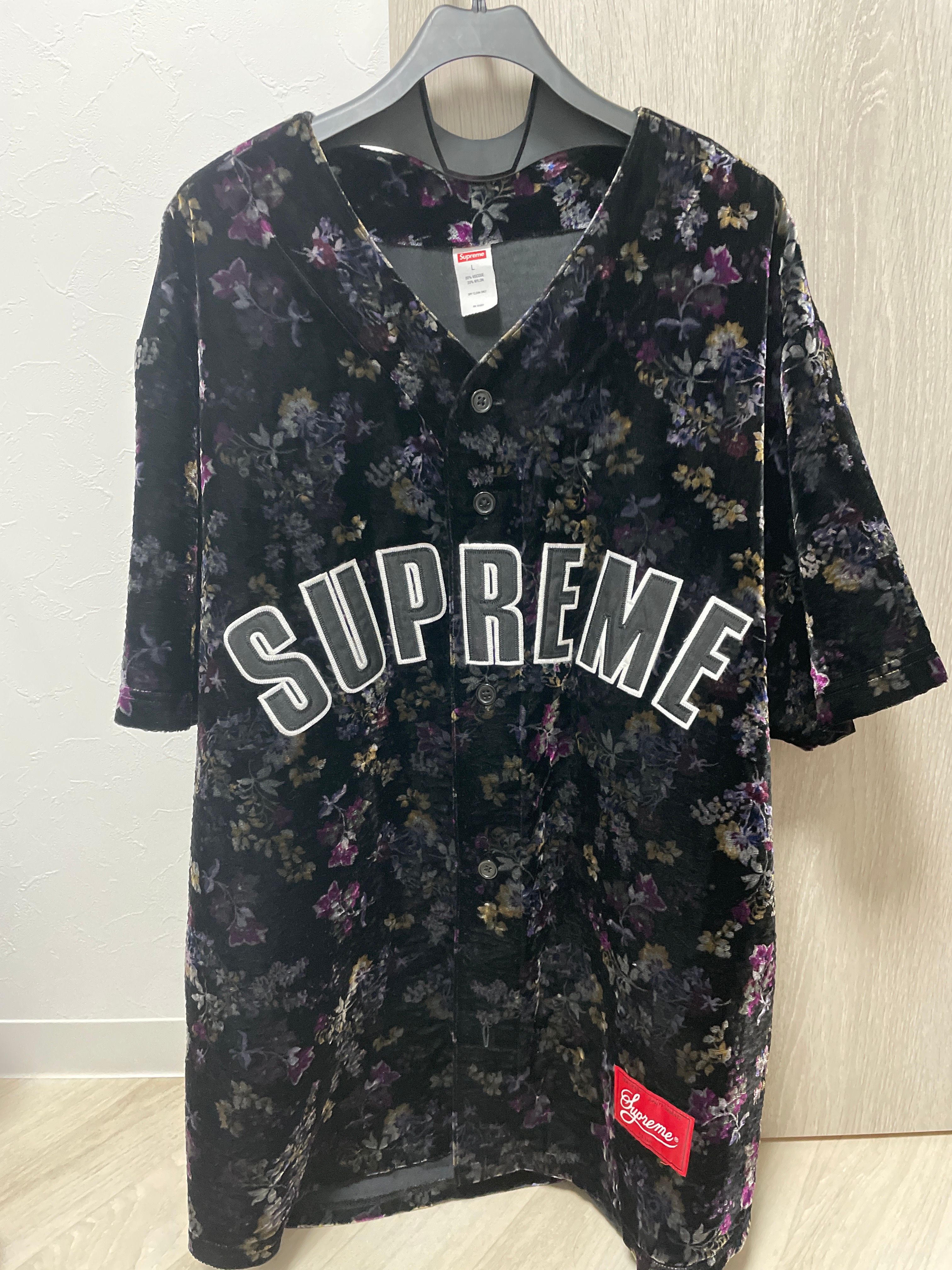 Supreme Floral Velour Baseball Jersey "Black"