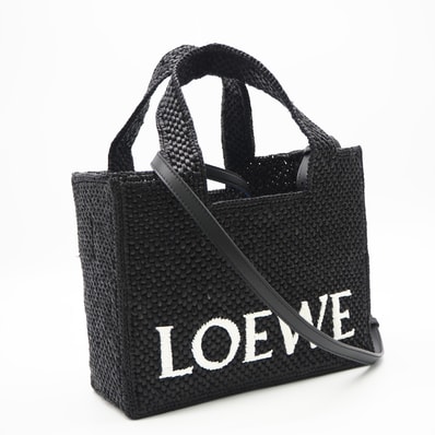 美品 LOEWE ロエベ ラフィア ロエベフォント トート スモール A685B59X01 2wayハンドバッグ ブラック ホワイト ラフィア レザー レディース