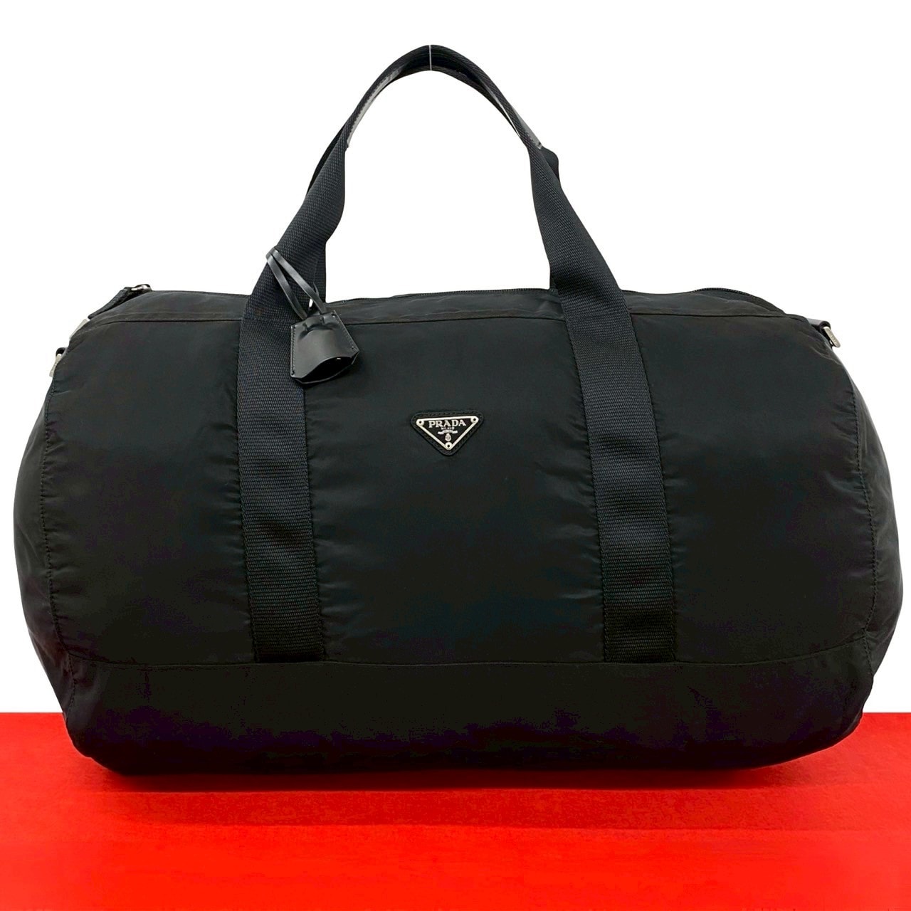 PRADA プラダ 三角ロゴ 金具 ナイロン レザー ボストンバッグ ブラック
 92774