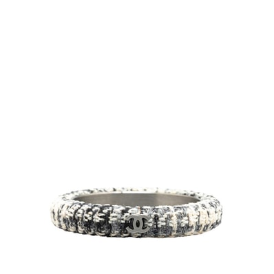 シャネル ココマーク バングル ホワイト グレー ブラック ツイード メタル レディース CHANEL 【中古】