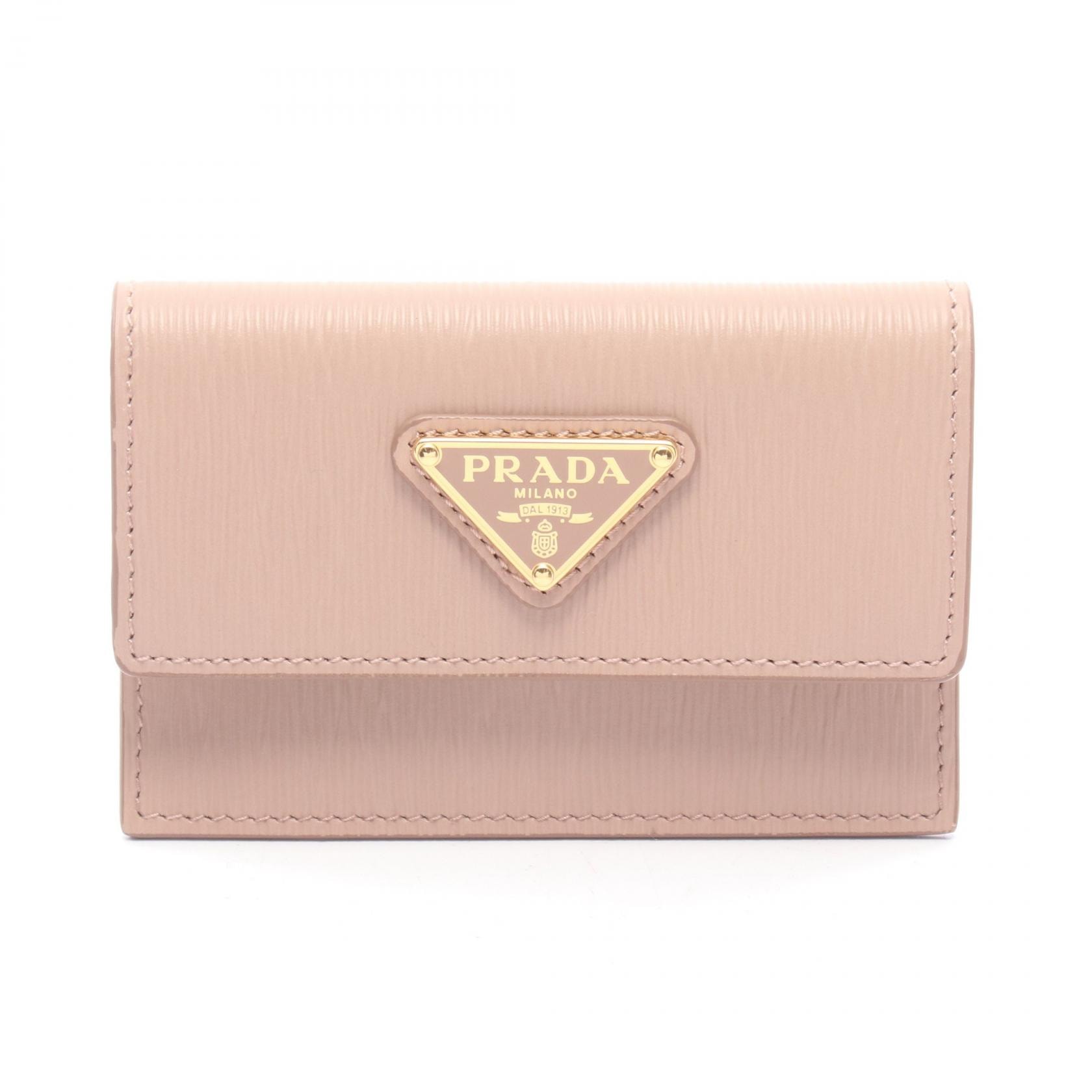プラダ PRADA トライアングルロゴ カードケース アクセサリー レザー レディース ピンク系 1MF028 【中古】