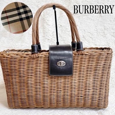 希少 BURBERRY ノバチェック ターンロック 籠バッグ ストローバッグ