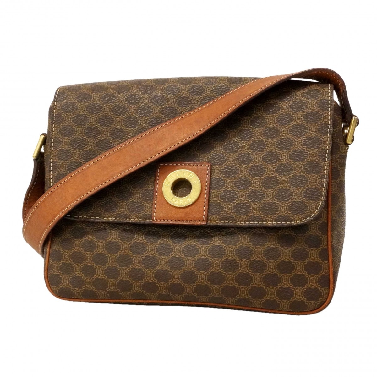 【6dc2477】セリーヌ ショルダーバッグ マカダム PVC ブラウン ゴールド金具【中古】レディース