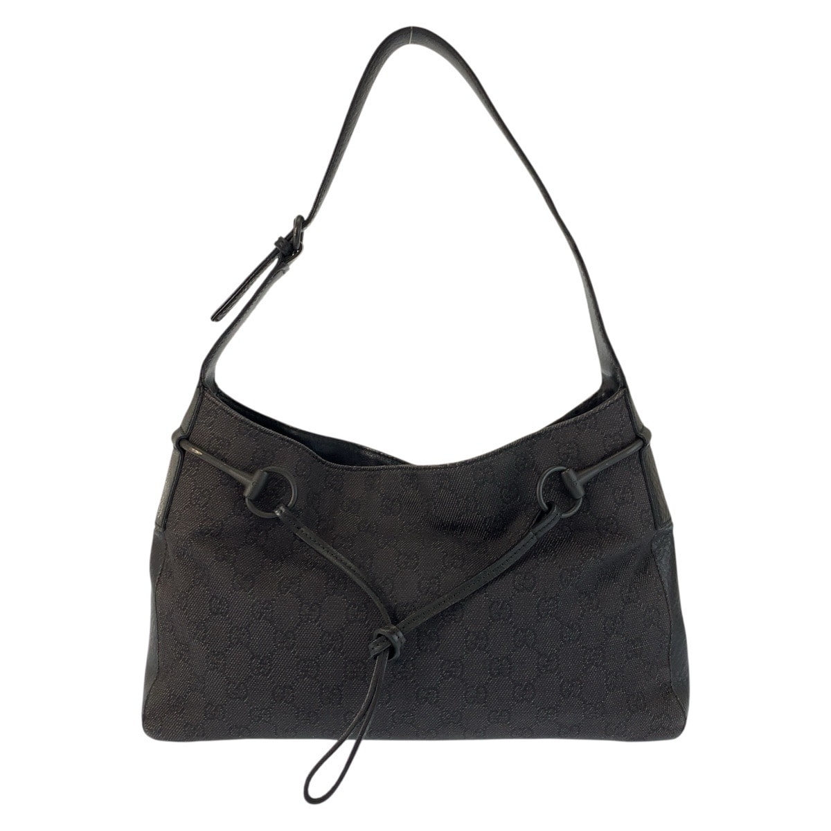 GUCCI グッチ ブラック 黒 GGキャンバス レザー/ ホーボー ショルダーバッグ 602567 【中古】