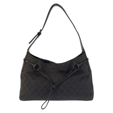 GUCCI グッチ ブラック 黒 GGキャンバス レザー/ ホーボー ショルダーバッグ 602567 【中古】