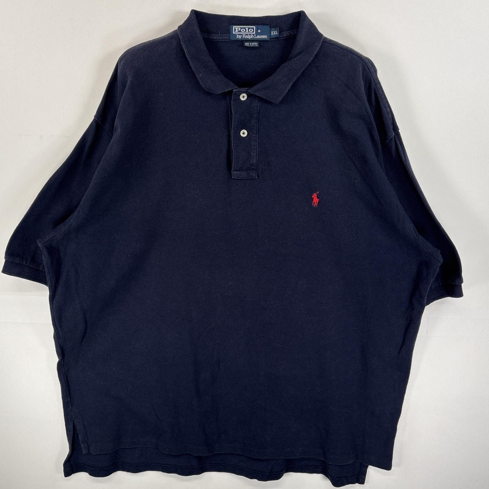 古着 90's/90年代 ポロバイラルフローレン Polo by Ralph Lauren ポロシャツ ワンポイント ロゴ 刺繍 2ボタン 大きいサイズ 14041  ネイビー 無地 メンズ