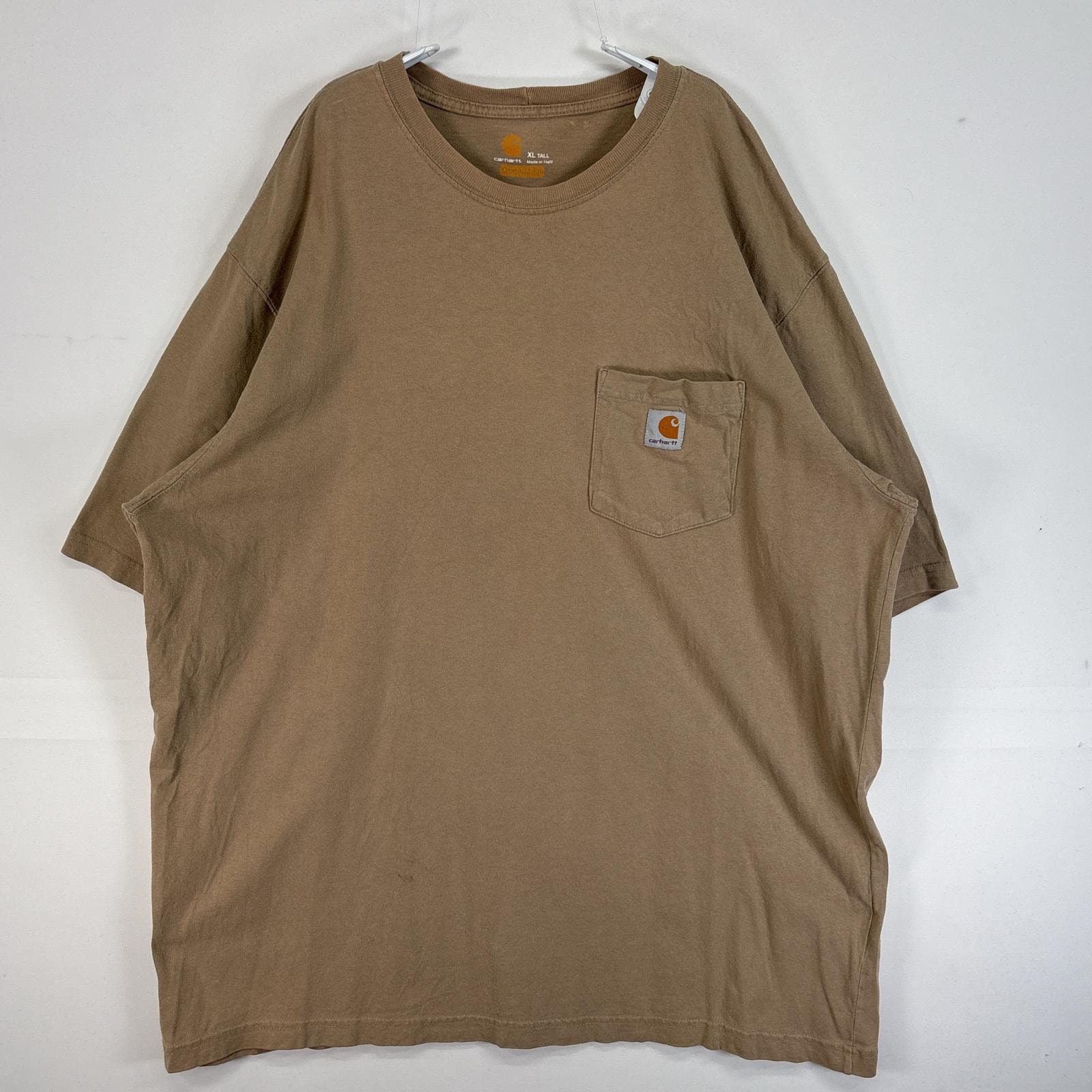 古着 カーハート Carhartt 半袖Tシャツ ワンポイント ロゴ 大きいサイズ 肉厚 フェード 胸ポケ XL ベージュ 無地 メンズ