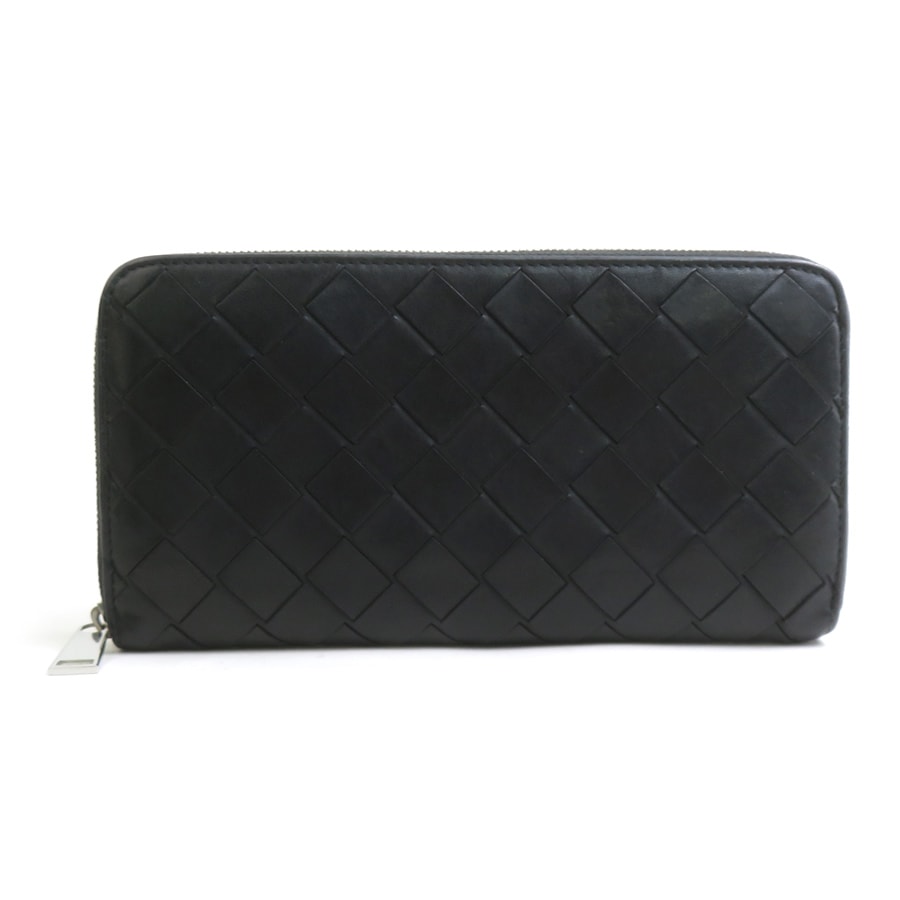 ボッテガヴェネタ BOTTEGAVENETA ラウンドファスナー長財布 イントレチャート レザー ブラック ユニセックス【中古】 56875a