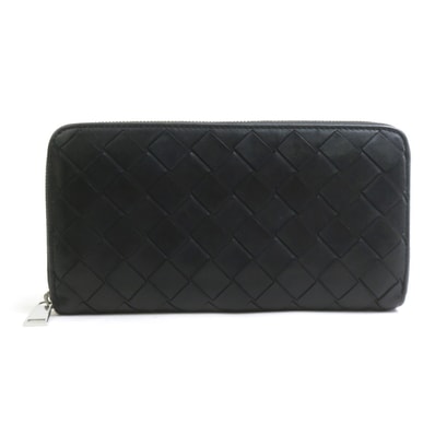 ボッテガヴェネタ BOTTEGAVENETA ラウンドファスナー長財布 イントレチャート レザー ブラック ユニセックス【中古】 56875a