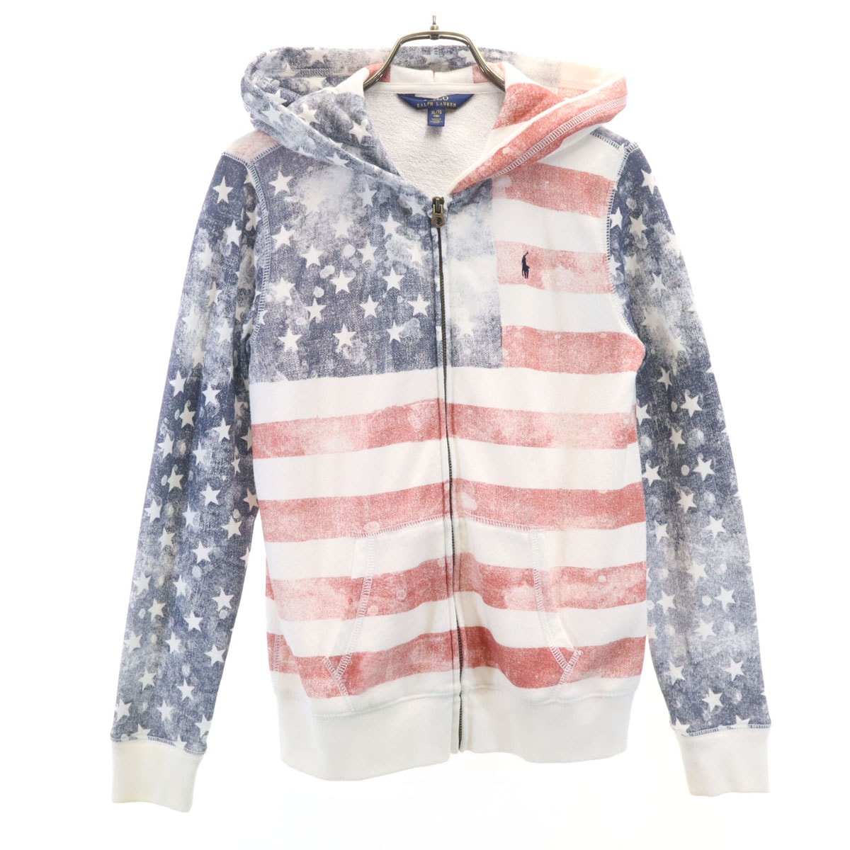POLO RALPH LAUREN ポロラルフローレン ボーダー柄 長袖 スウェット ジップパーカー XL(16) ホワイト系