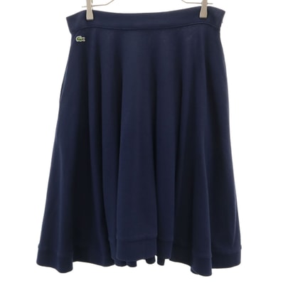 LACOSTE ラコステ ミモレ丈 鹿の子 フレアスカート 40 ネイビー