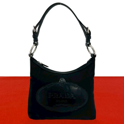 PRADA プラダ ロゴ 刻印 ナイロン レザー ショルダーバッグ ブラック
24857