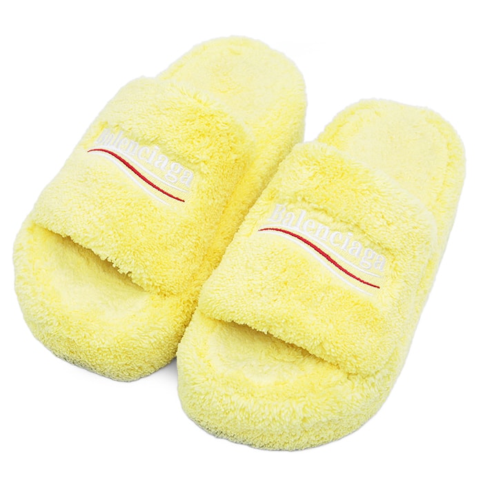 バレンシアガ Furry ボアプラットフォーム サンダル レディース イエロー 36 BALENCIAGA