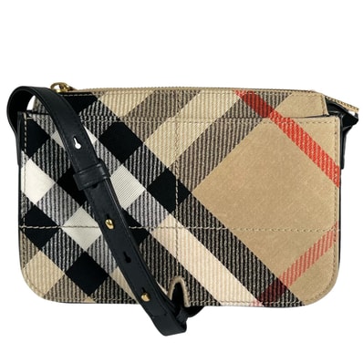 美品 BURBERRY バーバリー チェック ショルダーバッグ レザー ブラウン レディース【中古】