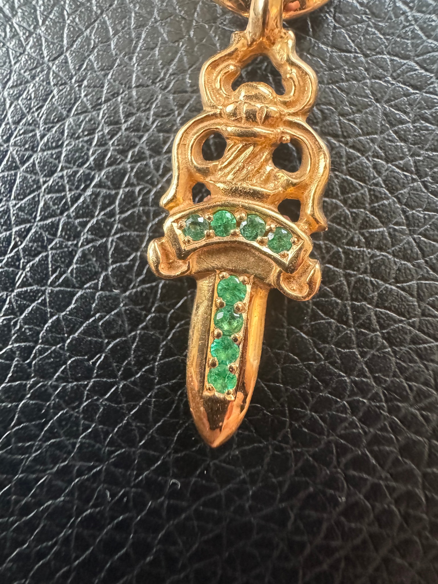 Chrome Hearts 22K #5 DAGGER Pave Emerald Gold Necklace Top "Yellow Gold/Green"