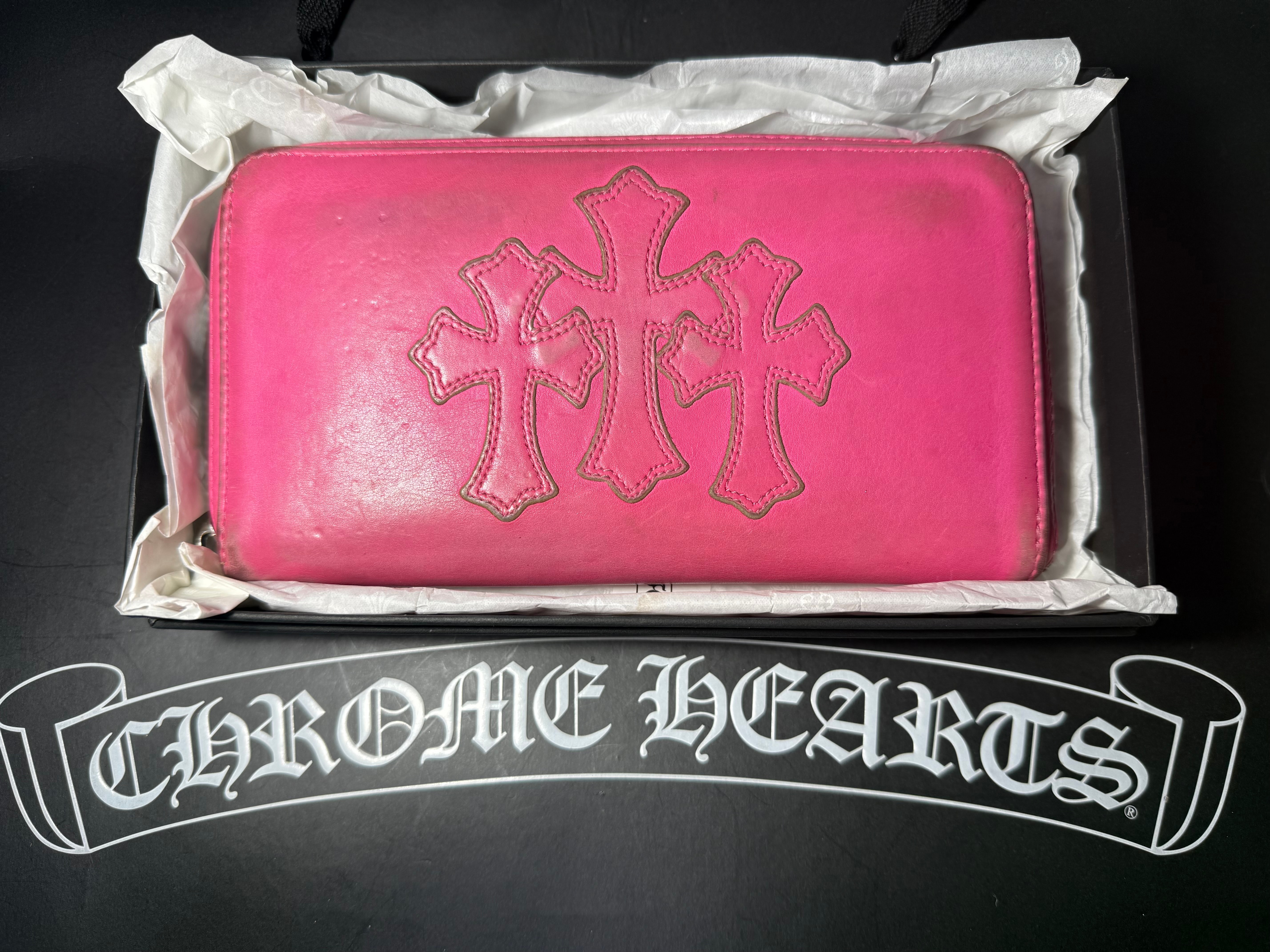 正規品!CHROME HEARTS クロムハーツ ピンク セメタリークロス ウォレット 財布