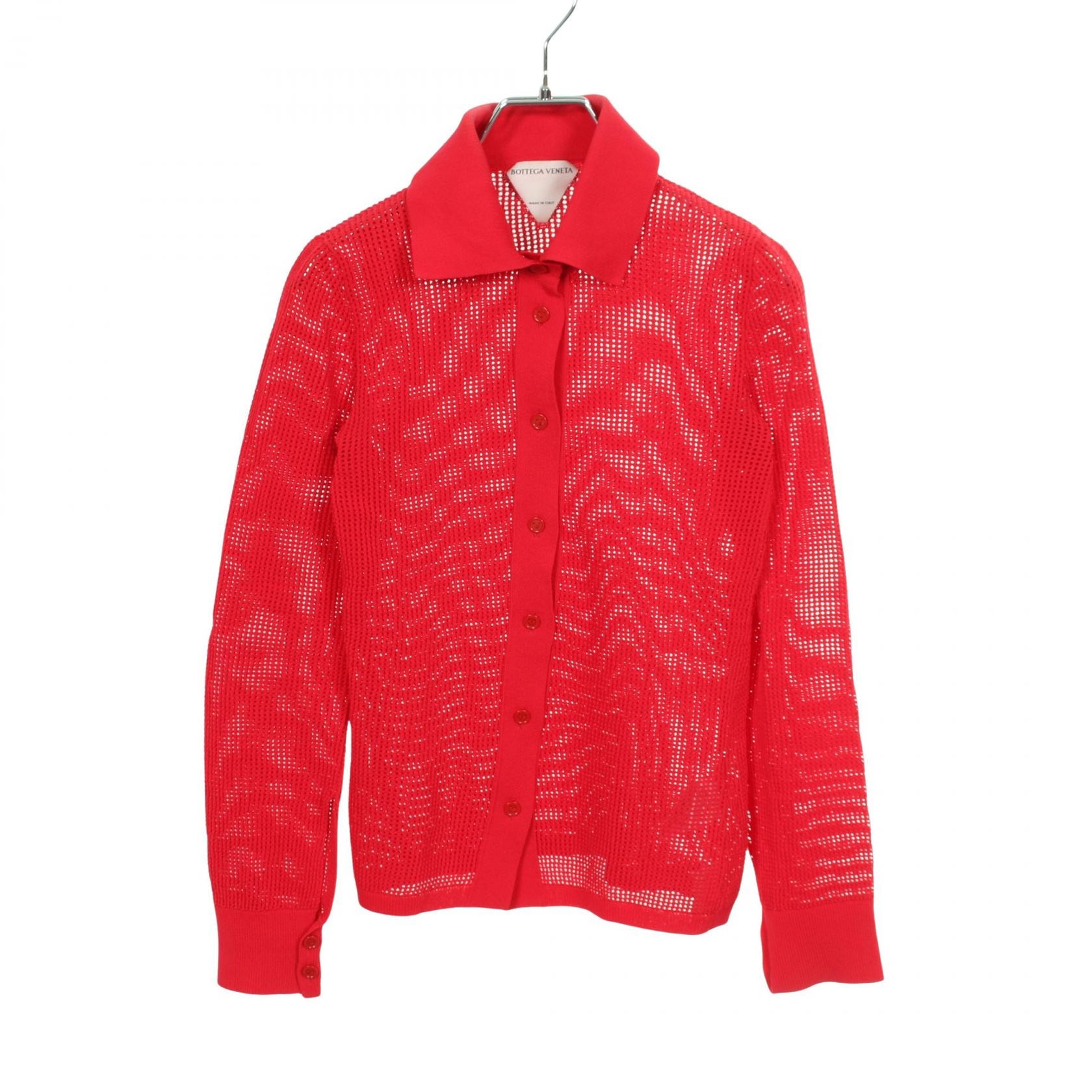 ボッテガヴェネタ BOTTEGA VENETA メッシュ ニット シャツ カーディガン 衣料品 トップス コットン ナイロン レディース レッド系 648977 【中古】