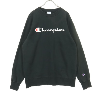 Champion チャンピオン コットン フロントプリント 長袖 トレーナー XL ブラック