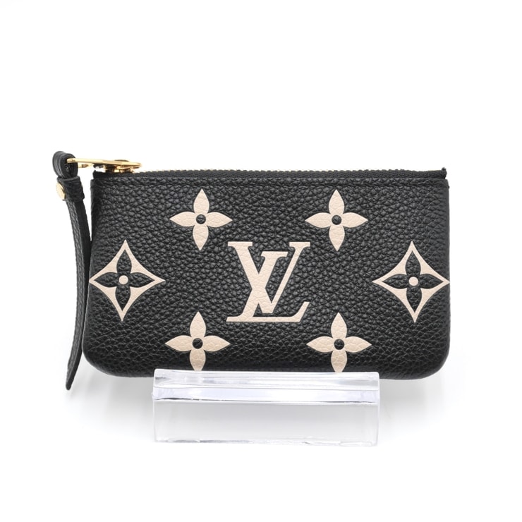 LOUIS VUITTON(ルイ・ヴィトン)ポシェット・クレ バイカラー モノグラム・アンプラント コインケース キーケース 小銭入れ ブラック ベージュ レザー ゴールド金具 M80885 レディース【中古】