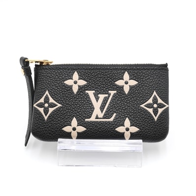 LOUIS VUITTON(ルイ・ヴィトン)ポシェット・クレ バイカラー モノグラム・アンプラント コインケース キーケース 小銭入れ ブラック ベージュ レザー ゴールド金具 M80885 レディース【中古】