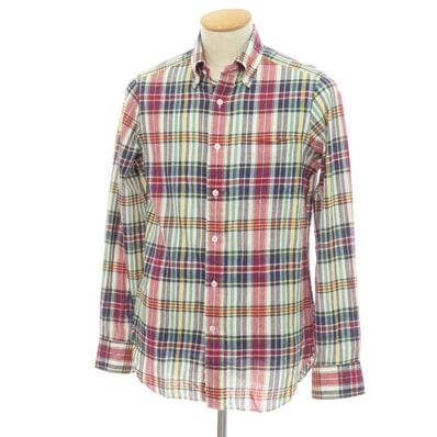 【中古】ビームスエフ BEAMS F コットン マドラスチェック ボタンダウン カジュアルシャツ レッドxネイビー系【サイズ38】【メンズ】